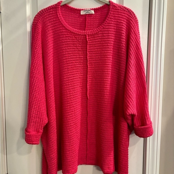 Zenana fuchsia waffle knit top NWOT L/XL - Picture 5 of 7